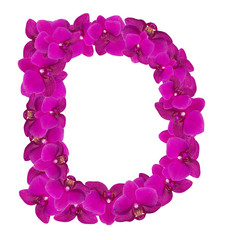 Letters made of pink flowers. D letter - flower alphabet