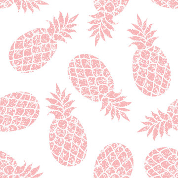 Pineapple vector seamless pattern for textile, scrapbooking or wrapping paper. Pineapple silhouette repeating ornament.