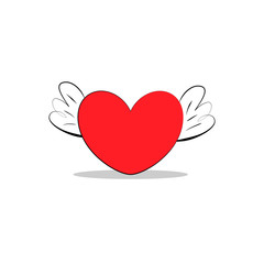 red heart with wings sketch vector icon isolated