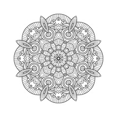 Black and white abstract circular ethnic pattern mandala.