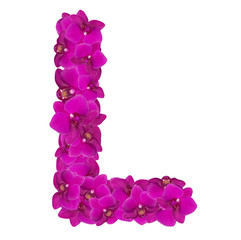 Fototapeta na wymiar Letters made of pink flowers. L letter - flower alphabet