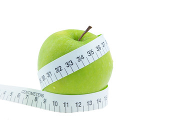 Green apples Measure around the waist Isolated on white backgrou