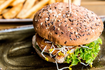 Cheese burger - American cheese chicken burger with fresh salad