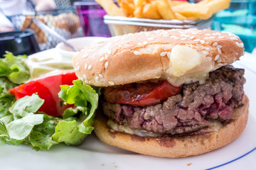Cheese burger - American cheese burger with Golden French fries