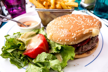 Cheese burger - American cheese burger with Golden French fries