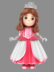 3d illustration a cute girl in a beautiful pink princess dress