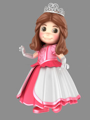 3d illustration a cute girl in a beautiful pink princess dress