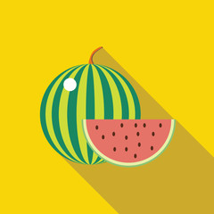 Watermelon icon in flat style on a yellow background