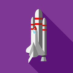 Space shuttle launch icon in flat style on a purple background