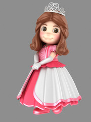 3d illustration a cute girl in a beautiful pink princess dress