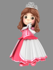 3d illustration a cute girl in a beautiful pink princess dress