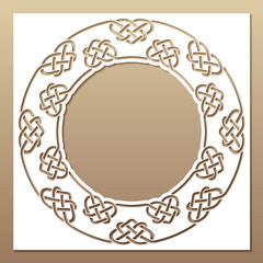 Openwork white frame with celtic motif. Laser cutting template.
