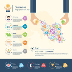 Business Infographic with gears,Iran map
