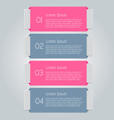 Business infographics tabs template for presentation, education, web design, banner, brochure, flyer. Pink and grey colors. Vector illustration.
