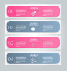 Business infographics tabs template for presentation, education, web design, banner, brochure, flyer. Pink and grey colors. Vector illustration.