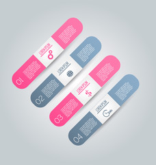 Business infographics tabs template for presentation, education, web design, banner, brochure, flyer. Pink and grey colors. Vector illustration.