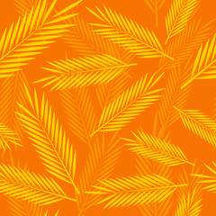 Seamless pattern with yellow palm leaves