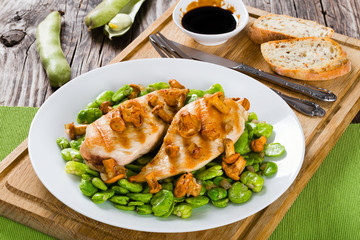 grilled chicken breast served with fried butter beans and chante