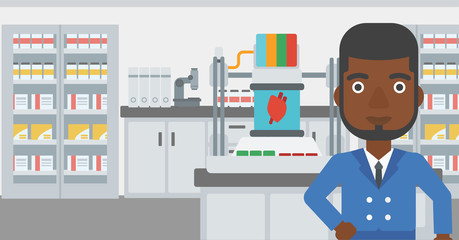 Man with three D printer vector illustration.