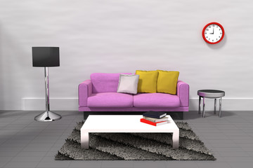 3D rendering of a modern white living room