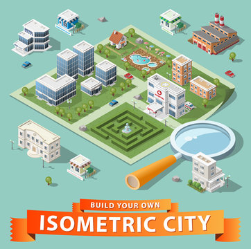 Build Your Own Isometric City. High Quality Vector Elements.