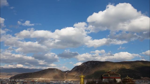 Cloud flowing on the Biggest Holy Wheel Monastery , Shangri-la City , China