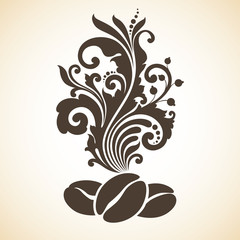 Decorative ornamental coffee beans and floral design elements