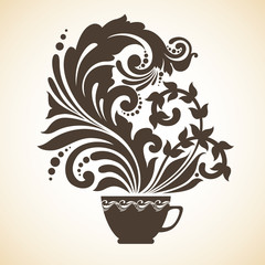 Vintage decorative ornamental cup of hot drink