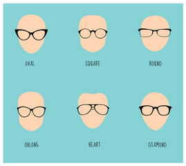 Face types. glasses shape types. Vector illustration