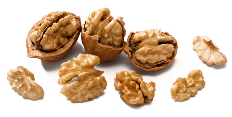 Fototapeta na wymiar cracking walnuts on white