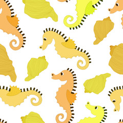 Fototapeta premium Seamless pattern with crabs and shells.Vector nautical print.Sea background.Textile texture