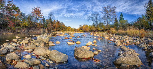  beautiful f mountain river in autumn forest © serkucher