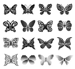 Butterfly icons set in simple style isolated vector illustration