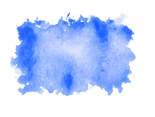 blue water color paint rough square shape texture on white backg