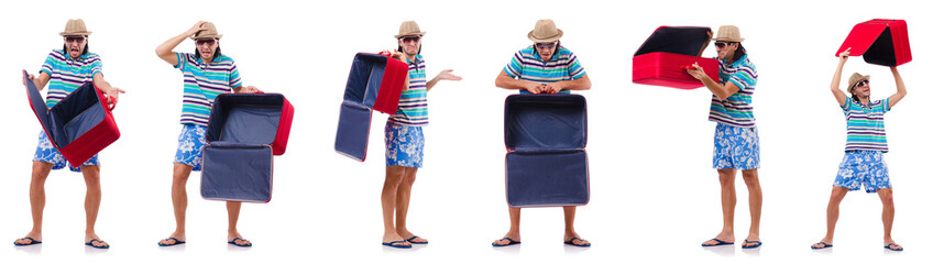 Travel vacation concept with luggage on white