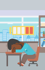Fototapeta premium Man sleeping at workplace vector illustration.