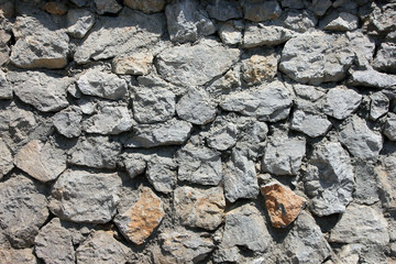 texture of old dilapidated shabby rubble masonry of  wall foregr