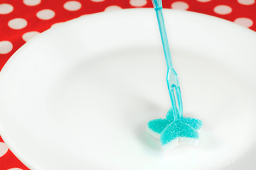 Jelly / Blue jelly on white plate.