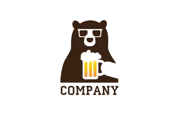 Foto op Aluminium Bear beer hipster glasses flat logo © Plustudio