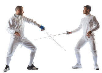 Fencing athletes or players isolated in white background