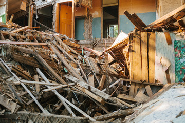 Destroyed by the earthquake building.