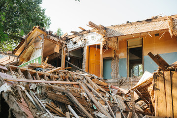 Destroyed by the earthquake building.