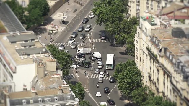 Crossroad Traffic Time Lapse Paris, France. Traffic of cars in a crossroad shot from top of Montparnasse Tower in Paris, France