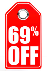 Discount 69 percent off. 3D illustration.