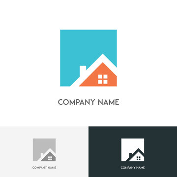 Real estate logo - house or home with window and chimney on the roof on the white background