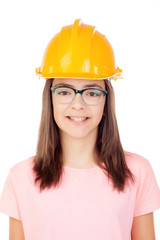 Preteen with construction helmet