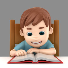 3d illustration of a boy reading