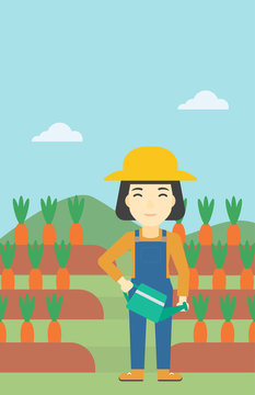 Female farmer and watering can vector illustration