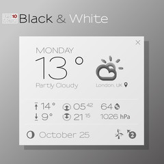 Vector Design of elegant Weather forecast Application. Black and White. Bright/day version. For mobile phones, computer widgets, pads etc. eps 10. Full icon set available in my portfolio