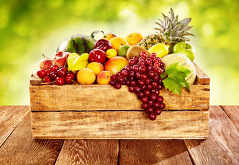 Wooden crate filled with fresh healthy fruit